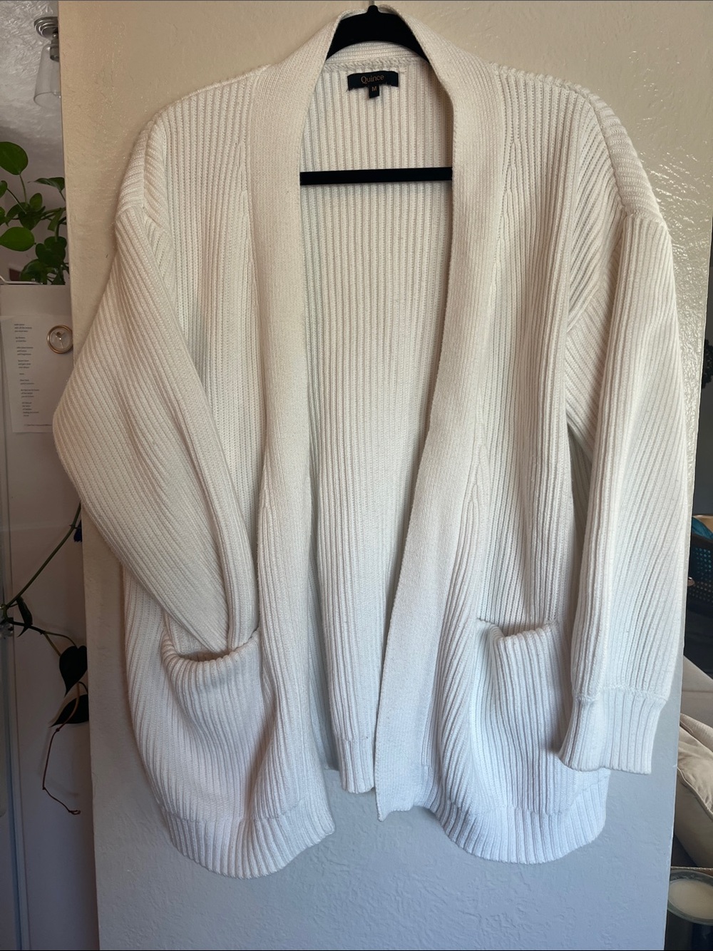 Quince Cream Open-Front Ribbed Cardigan